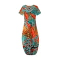 thumbnail image 3 of Offre à Durée Limitée Iumwxz Robes à Manches Courtes et Col Rond pour Femme Tunique Décontractée Robe Maxi Ample Robe à Imprimé Feuilles Robe de Plage pour Femmes Coupe Ample pour Soirée, 3 of 5