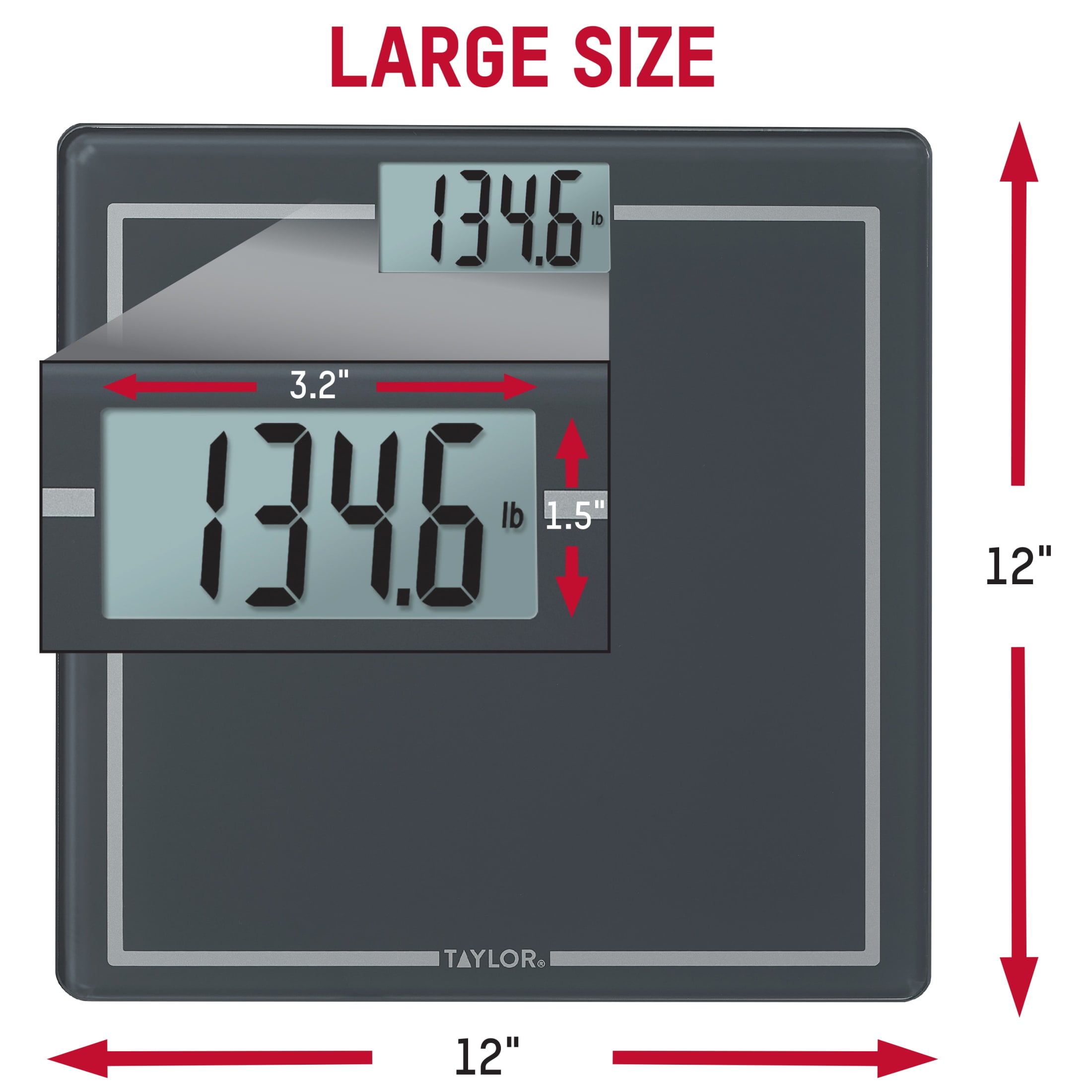 Taylor 12 x 12 inch Digital Glass Body Weight Scale with Handle, Gray