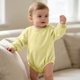 thumbnail image 5 of QIbmong Newborn Infants Cotton Romper Long Sleeve Crew Neck Soft Outwear Bodysuit Casual Pull on Snap Button Fall Winter Clothes(12-18 Months,Yellow), 5 of 6