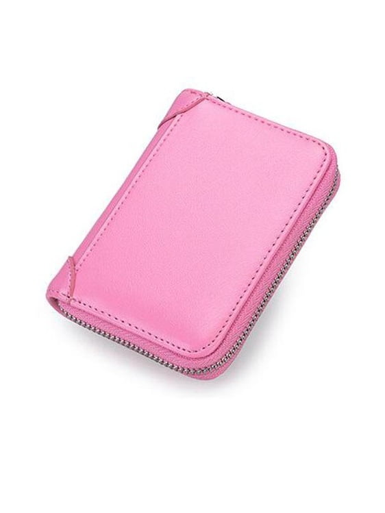 Womens Small Credit Card Wallet RFID Glitter Bling Cute Accordion Card Holder with Zipper Pink