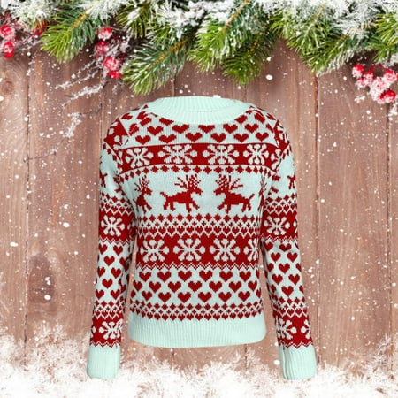 

Crew Neck Christmas Sweater Reindeer Jumper Clothes Knitted Casual Long Sleeve