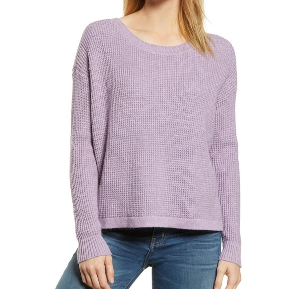 1.STATE Womens Lace-Up Back Pullover Sweater, Purple, Large