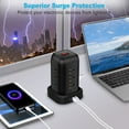 thumbnail image 5 of Power Strip Tower Surge Protector 5.1 ft Extension Cord with 12 Outlets 4 USB Ports Charging Station, Black Smart Power Strips with Multiple Plugs in One Outlet for Gaming Room Office Home Travel, 5 of 9