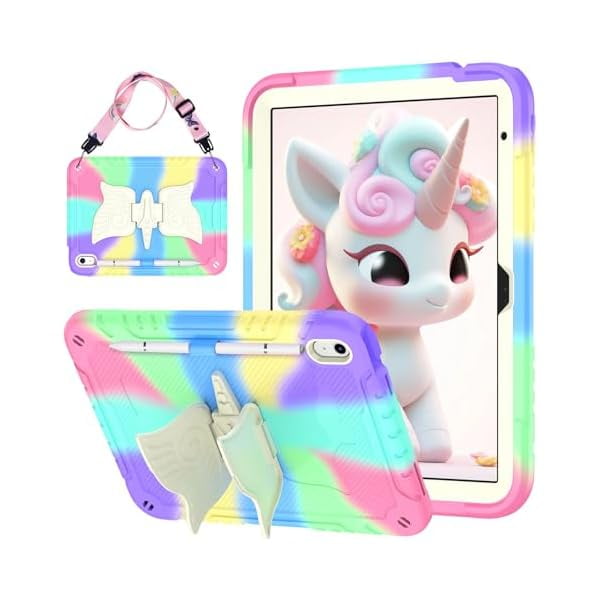 wonim11 for iPad 10th Generation 10.9 inch 2022 Case Kids Girls, iPad (A16) 11th Generation 11'' 2025 Tablet Cover with Shoulder Strap& Unicorn Stand, Fully-Body Rugged Shockproof (Colorful Purple)