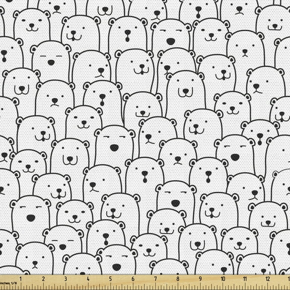 Ambesonne Polar Bear Fabric by the Yard Upholstery, Arctic Animal Crowd, 3 Yards, Black and White