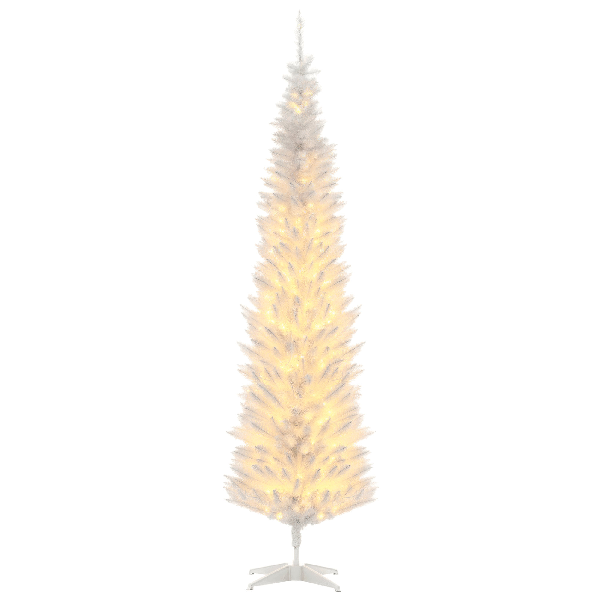 7 ft Pencil Christmas Tree, Slim Artificial Tree with 499 Tips, 200 Warm White LED Lights, Flame Retardant Branches, Indoor Holiday Decor