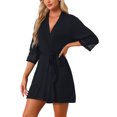 thumbnail image 4 of INSPIRE CHIC Women's Robe Lightweight Short Bathrobe Cotton Thin Sleepwear Soft Ladies Loungewear L Black, 4 of 6