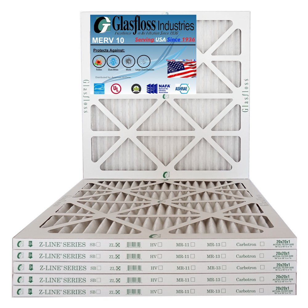 Glasfloss 20x20x1 MERV 10 Qty6 Furnace Air Filter Made in USA (Actual Size 19.5 x 19 Glasfloss 20x20x1 MERV 10 Qty6 Furnace Air Filter Made in USA (Actual Size 19.5 x 19