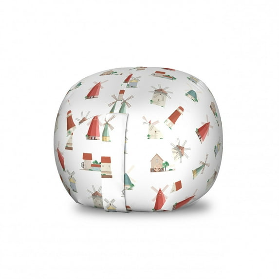 Agriculture Storage Toy Bag Chair, Farm Theme Colorful European Watermills and Windmills Pattern in Cartoon Style, Stuffed Animal Organizer Washable Bag, Small Size, Multicolor, by Ambesonne