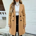 thumbnail image 4 of Stichou Womens Long Double Breasted Coats Lapel Collar Pea Coat Winter Slim Fit Jackets Trench Coat Outwear Khaki M, 4 of 7