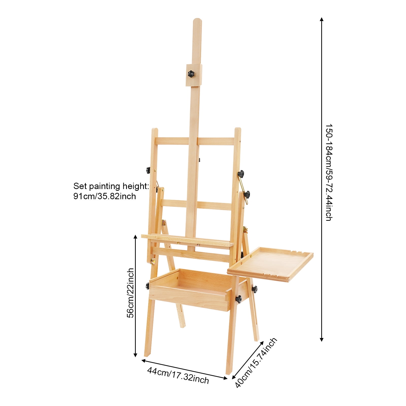 Foldable Beech Wood Easel Stand with Storage, Adjustable Height 59-72.4 inch Painting Holder for Canvas, Wood Color Art Studio Easel for Adults & Students