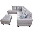thumbnail image 3 of PonLiving Faux Leather 3 Piece Sectional Sofa Couch Set, L-Shaped Modern Sofa with Chaise Storage Ottoman and Pillows for Living Room Furniture, 3 of 5