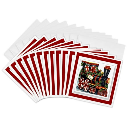 3dRose, Christmas Train, 12 Greeting Cards with envelopes