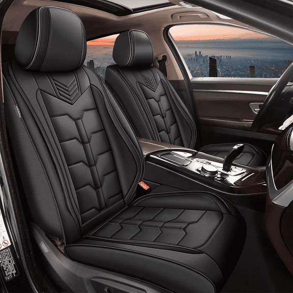 DIKSOAKR Full Set Car Seat Covers Fit fo Ford Fusion 2006-2020 Faux Leather Seat Cover 2 Rows 5 Seats Waterproof Seat Cushion Protector (BLACK)