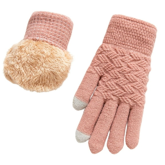 Women's Double Layer Thermal Mittens Lined Jacquard Knit Winter Sports Gloves For Skiing And Cycling Activities