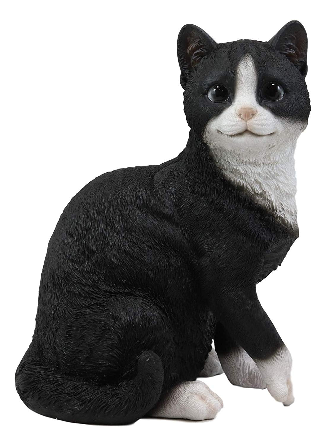 Ebros Lifelike Sitting Tuxedo Black and White Cat with Paw Up Statue 10