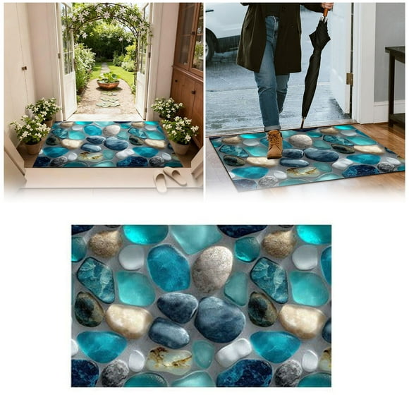 Oliegs Slippers Corridor Stone Patterned Carpet 3D Pebble Pattern Entrance Carpet Slip Washable Carpet Bathroom Stone Patterned Floor Mat Bedroom Long Bedside Mat Kitchen Floor Mat Christmas