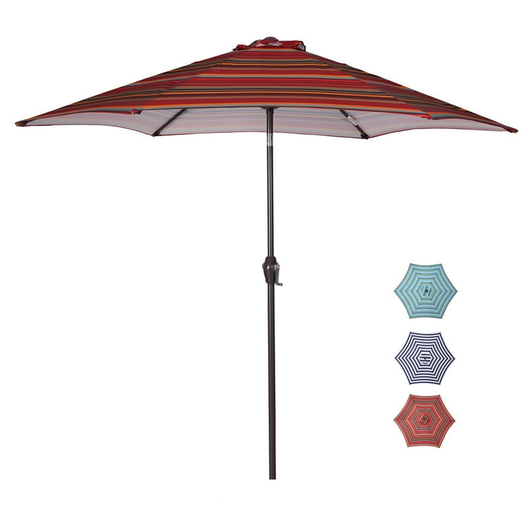 6ft red white striped patio umbrella 8.6 Ft Outdoor Umbrella Patio Striped Sunbrella Market Umbrella with  Non-rust Aluminum Pole, 6 Strong Steel Ribs and Crank, Red Striped