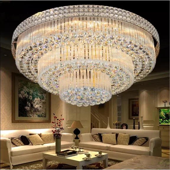 More Change 31.5" Modern K9 Crystal Chandelier Flush Mount Ceiling Lighting Pendant Fixture
