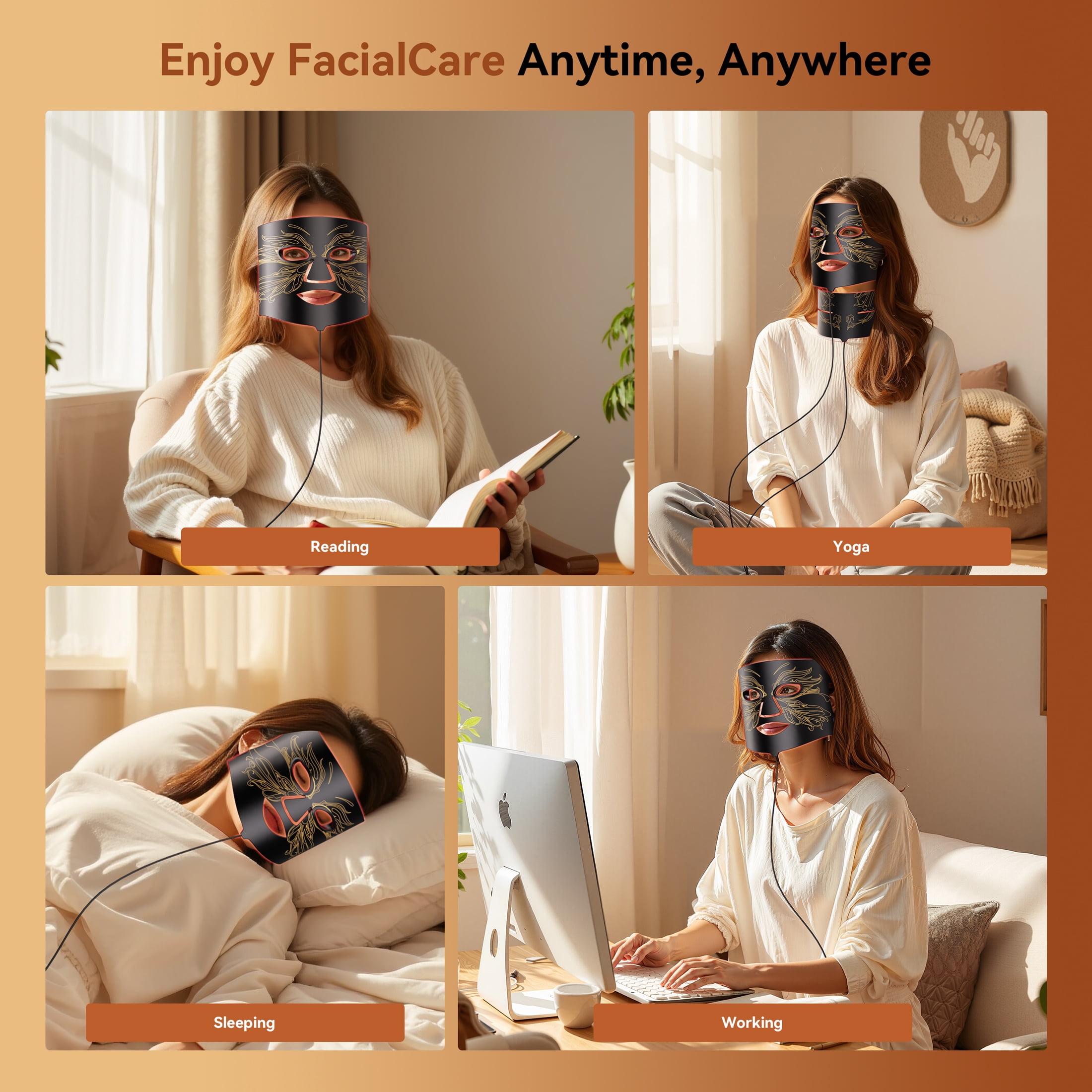 SMALLRT  Red Light Therapy for Face, 7 Modes LED Face Mask & Neck Mask Light Therapy at Home, Black