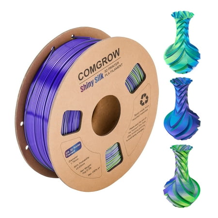 Comgrow Rainbow Colors Silk PLA 3D Printer Filament, Rainbow PLA Filament 1.75mm, Dimensional Accuracy +/- 0.02 mm with Shiny Silk Rainbow Purple Blue Yellow(1KG)
