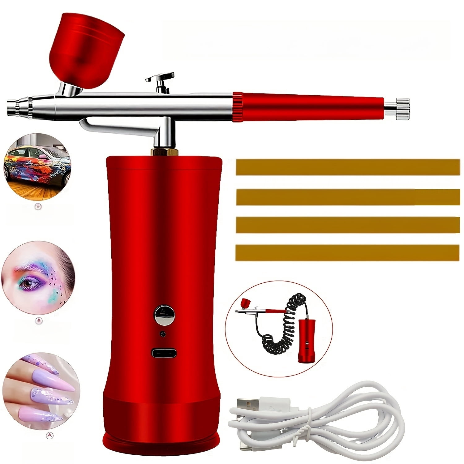 Airbrush Kit with Compressor, Rechargeable Portable Cordless Air Brush Set, Handheld Airbrush Gun Set for Nail Art, Makeup, Painting, Cake Decor-Black