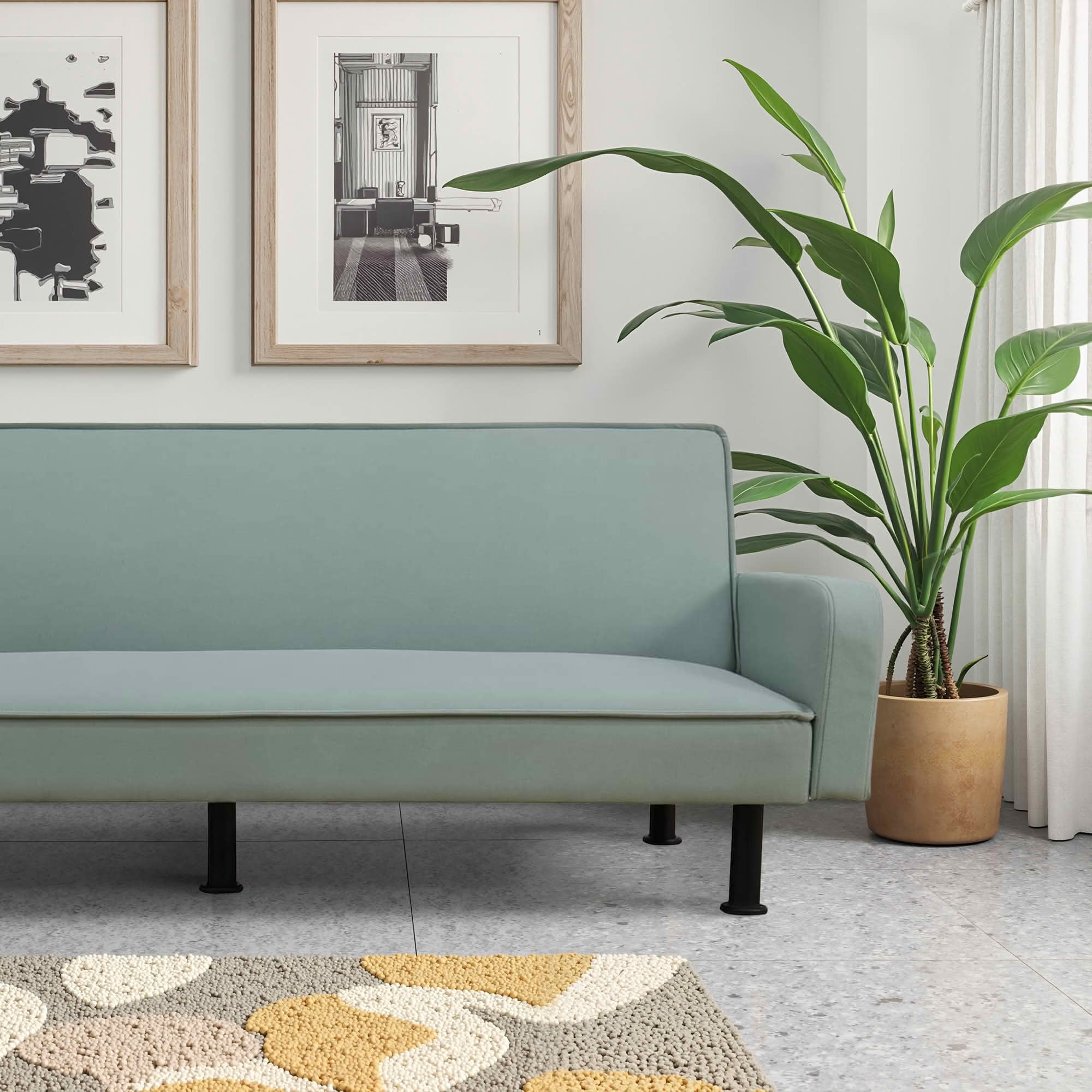 MAYEERTY 77.5 Inch Lake-Green Calico Sofa Bed, Convertible Living Room Fabric Couch Bed