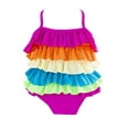 thumbnail image 2 of Kid Girls Cute Rainbow Ruffle Layer One-Piece Adjustable Straps Swimsuit Beach Bathing Suit, 2 of 13
