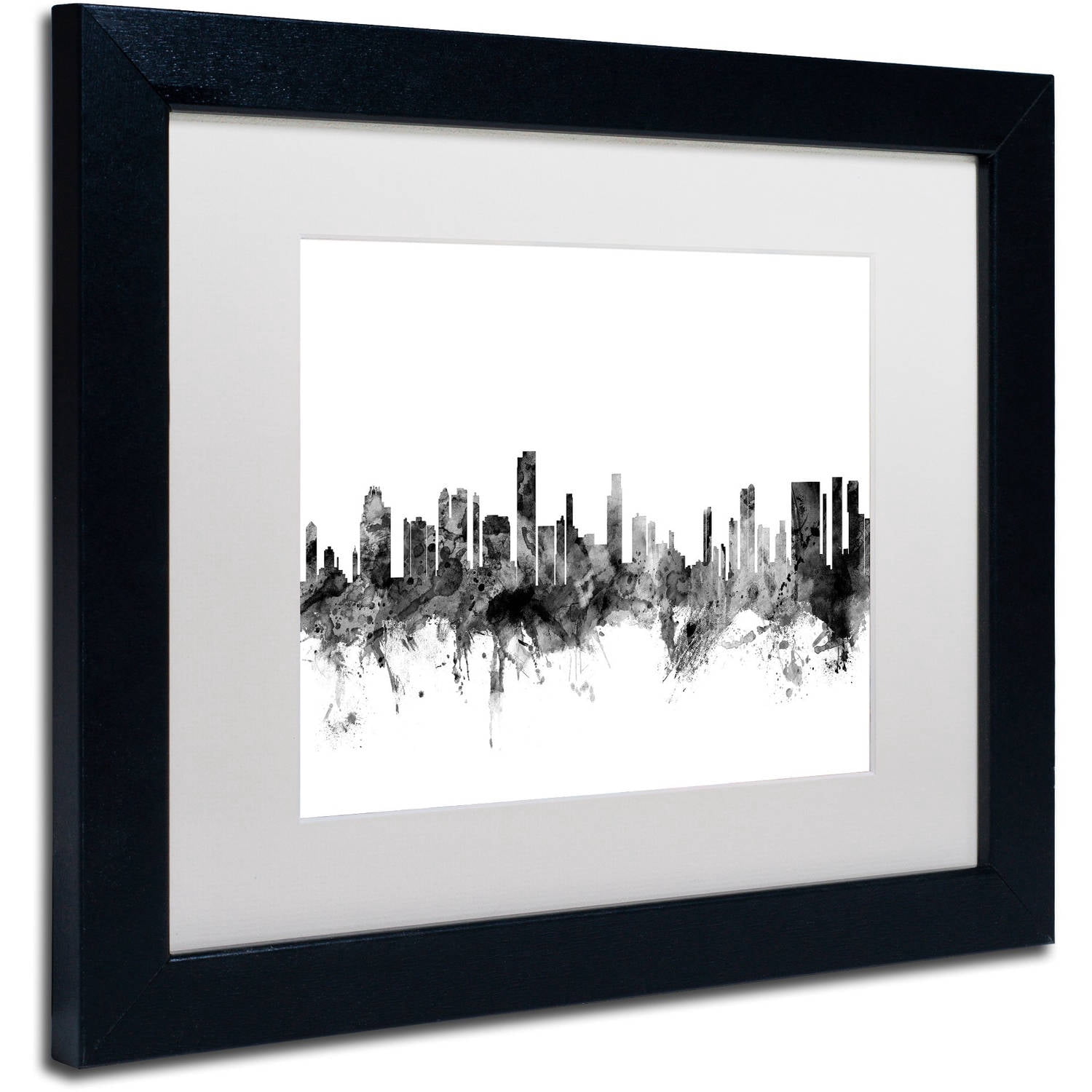 Trademark Fine Art "Honolulu Hawaii Skyline B&W" Canvas Art by Michael Tompsett, White Matte, Black Frame