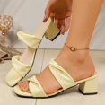 thumbnail image 2 of Wensltd Women's Wedge Sandals Soft Leather Open Toe Ankle Strap Soft Soled Chunky Heel Sandals Spring Summer Yellow, 2 of 5