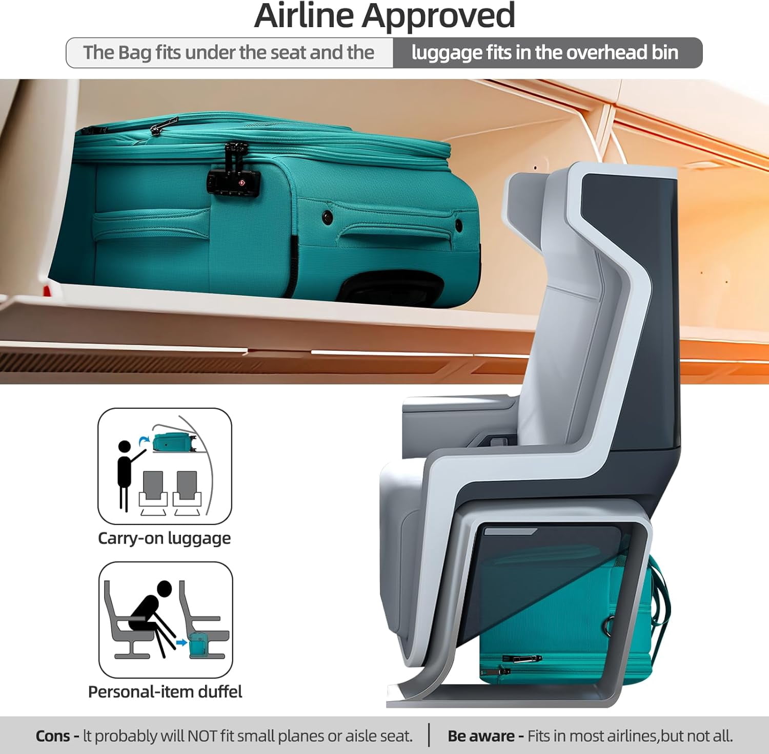TIAWOLT Carry On Luggage 22x14x9 Airline Approved with Wheels,2-piece Luggage Set,Softside Expandable Luggage Suitcase with TSA Lock&Carry-on UnderSeat travel Duffle Bag,Weekender Bag-Green