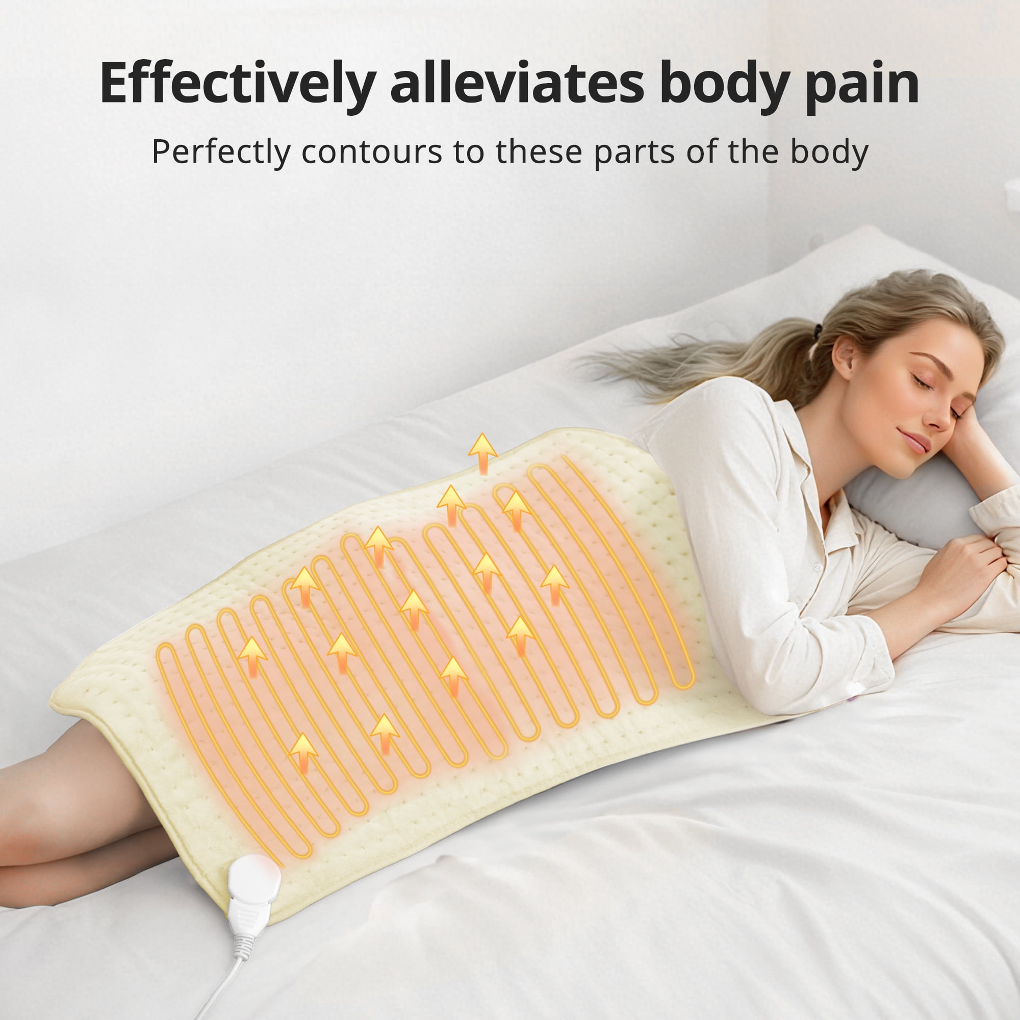 Heating Pad, 17''×33'' Electric Heating Pad for Back Pain Relief, 6 Heat Settings, Auto Off, Moist & Dry Heat Therapy for Neck Shoulder Relief and Cramps, Beige
