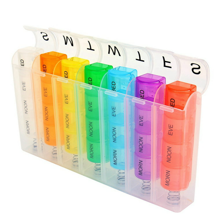 tooloflife 28 Grid Pill Box Medicine Organizer AM/PM Pill Case 7 Day  Moisture Proof Colorful