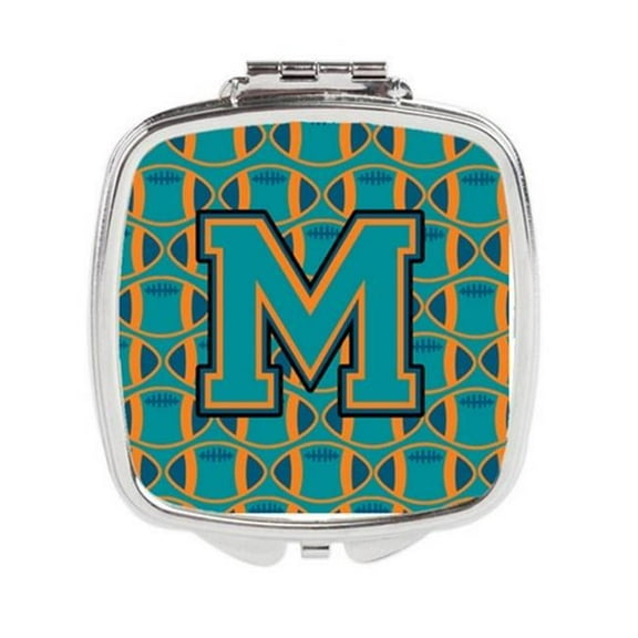 Letter M Football Aqua - Orange & Marine Blue Compact Mirror