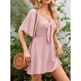 thumbnail image 6 of Women's Smocked Knotted Flutter Sleeve Dress with Ninety Five Percent Polyester and Five Percent Spandex for Daily Wear, 6 of 23