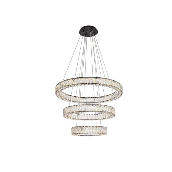Elegant Lighting Monroe 32 inch LED triple ring chandelier in black
