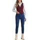 thumbnail image 2 of Chaleco de mezclilla sin mangas para mujer INSPIRE CHIC, con cuello en V y botones, casual, talla XL, color rojo vino, 2 of 6
