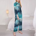 thumbnail image 3 of Fuzoiu Cat Underwater Fantasy Print Women's Long-Sleeved Pajama,Lounge Button Down Nightwear,Womens Notch Collar Pajama Set-Small, 3 of 7