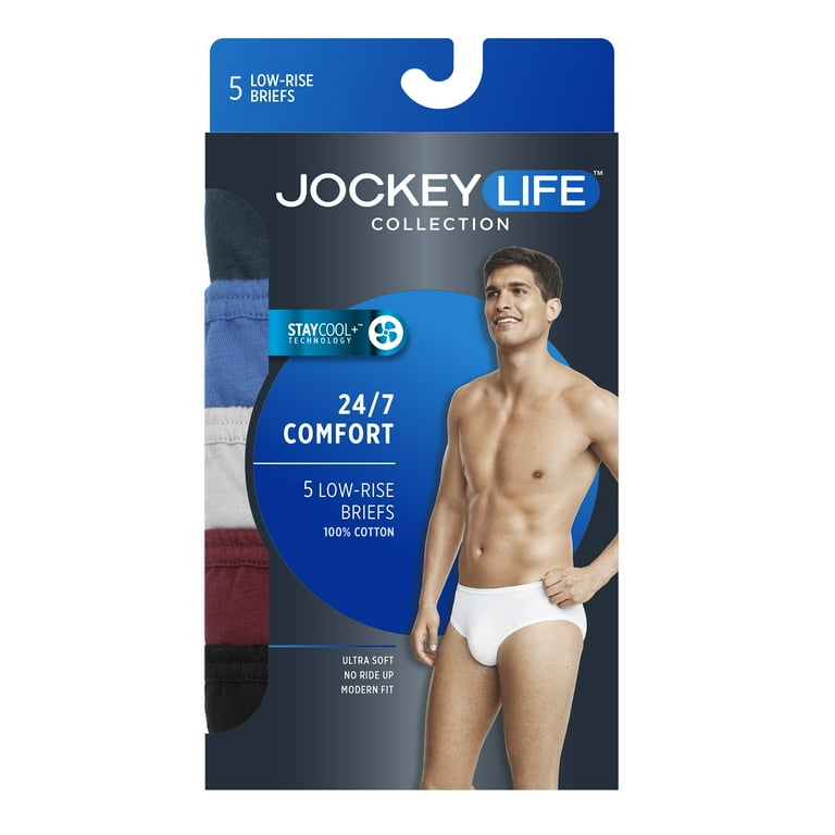 5 JOCKEY MEN'S LONGLAST LOW RISE BRIEFS 100% COTTON MULTICOLOR FREE  SHIPPING