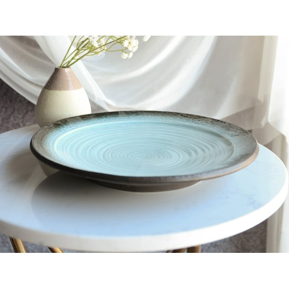 Pack Of 3 Ceramic Zen Blue Tao Swirl Dinner Lunch Entree Salad Plates 10.25"D