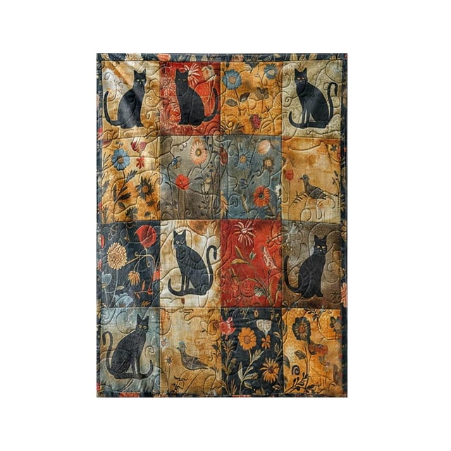 Dvkptbk Black Cat Blanket Blacks Cats and Flower Patterns Flannel Blanket Non-Functional Blankets Home Essentials