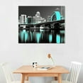 thumbnail image 2 of Acheng Miami Skyline Wall Art Black White and Teal Florida Panorama Cityscape Posters Pictures Canvas Print  City Night View for Home Bedroom Wall Decoration Artwork Stretched and Framed  20x16in, 2 of 6