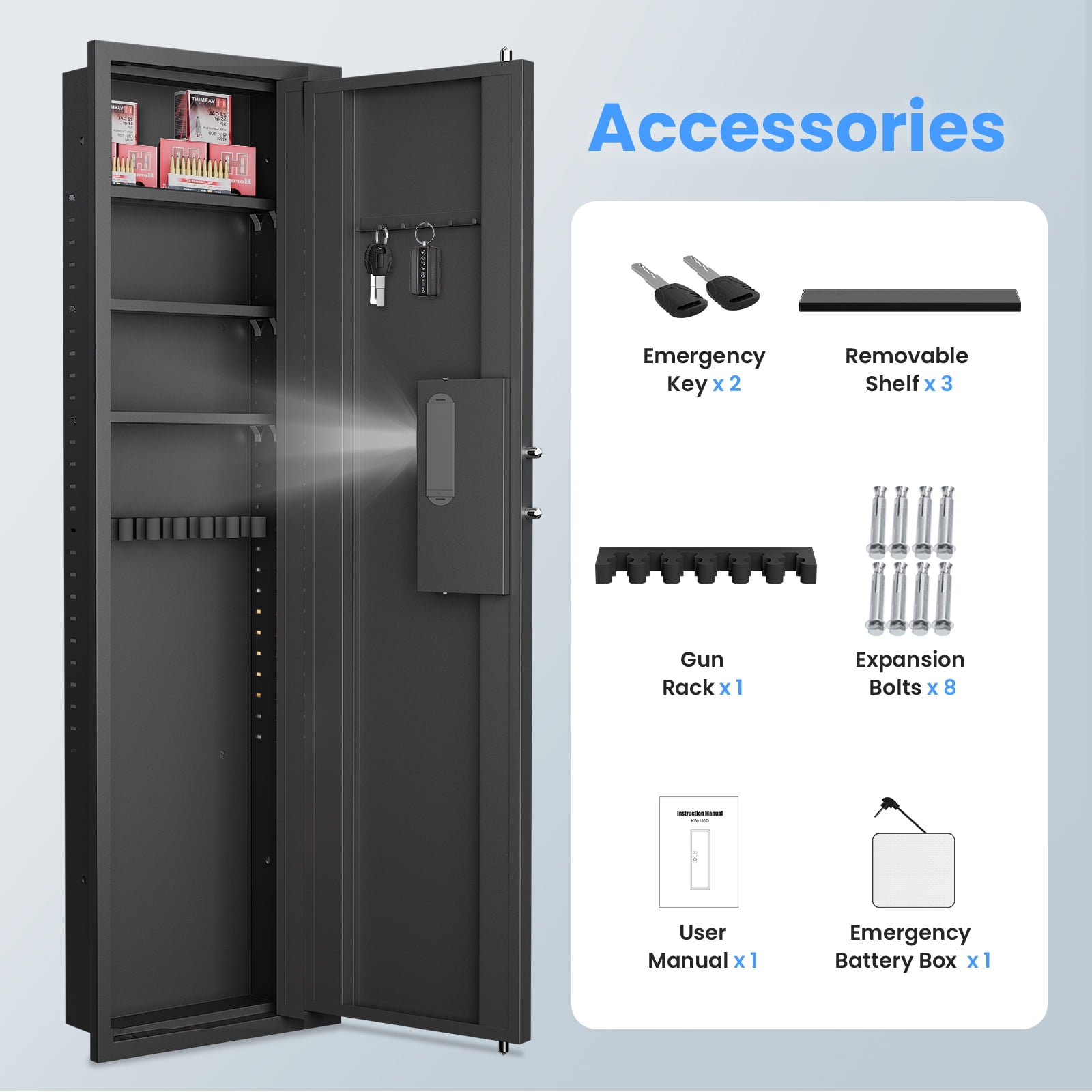 Wall Safe,Hidden Gun Safe Between Wall Studs With Battery Display&Type - View #8