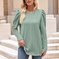 thumbnail image 5 of ZOHIUM Women's Clothes Trendy Spring Tops Ladies Crew Neck Long Sleeves Knitted Jacquard Solid Color T Shirt Fashion Loose Tops Black Tops for Women （Green,L), 5 of 6
