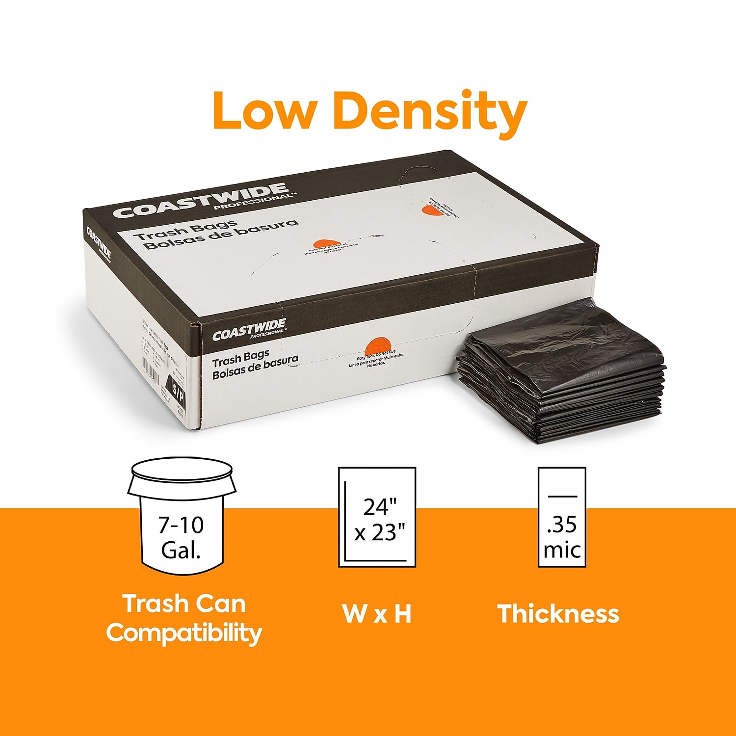 Staples Coastwide Professional 7-10 Gallon Trash Bag 24" x 23" Low Density 0.35 mil Black 500