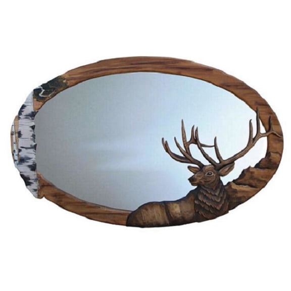 Zeckos Elk with Birch Tree Mirror – 36" x 24" Decor