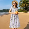 thumbnail image 4 of Gukieu Lavender Flowers Print Women's Short Sleeve Dress, Elastic Waistband A-line with Pockets Summer Dress, Suitable for Daily Leisure, Work, Vacation, 4 of 6