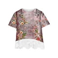 thumbnail image 3 of AJTQTH Tshirts for Girls Stylish Floral Print Short Sleeve Tees Cute Lace Patchwork Round Neck Blouses Summer Tops Multicolor#01 3 Years, 3 of 4