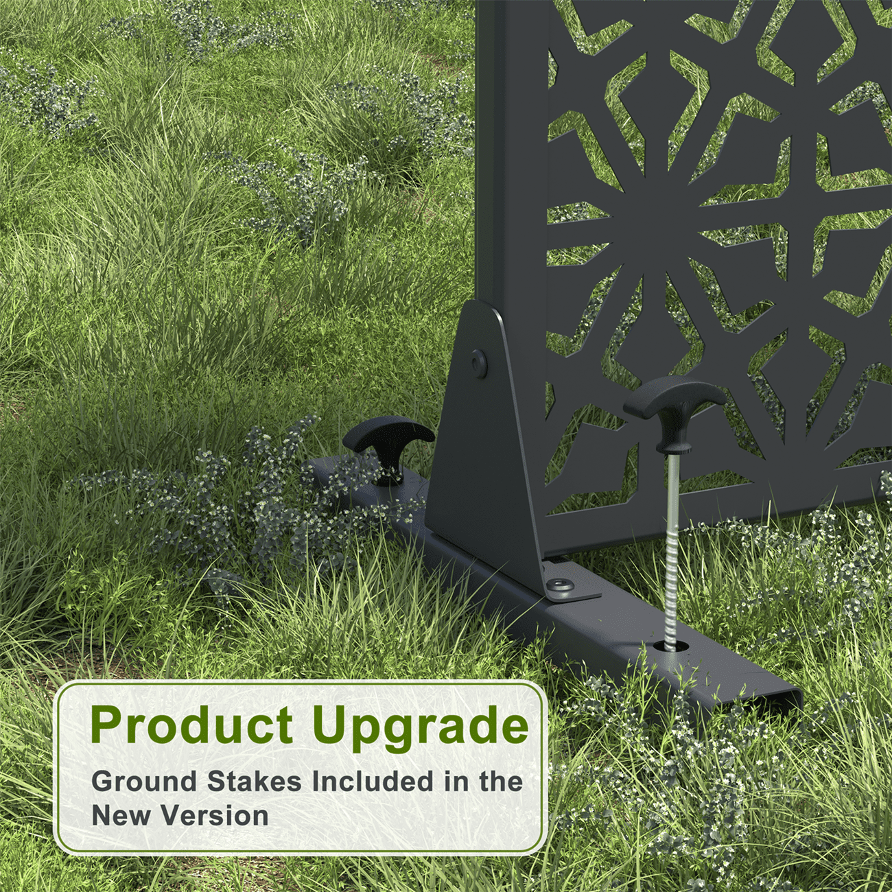 MAYEERTY 72"x47" Outdoor Privacy Screen with Stand, 3 Panels Metal Garden Decorative Screen, Black