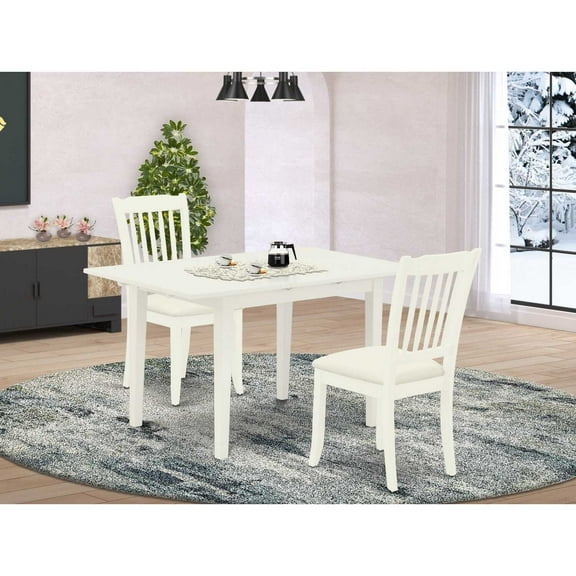 East West Furniture Norfolk 3-piece Dining Set with Slatted Back in Linen White